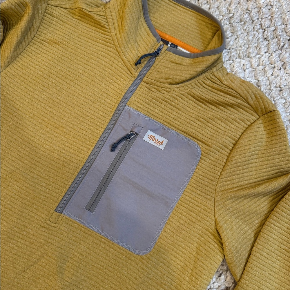 Men's Mustard Zip-Up Sweater with Gray Pocket